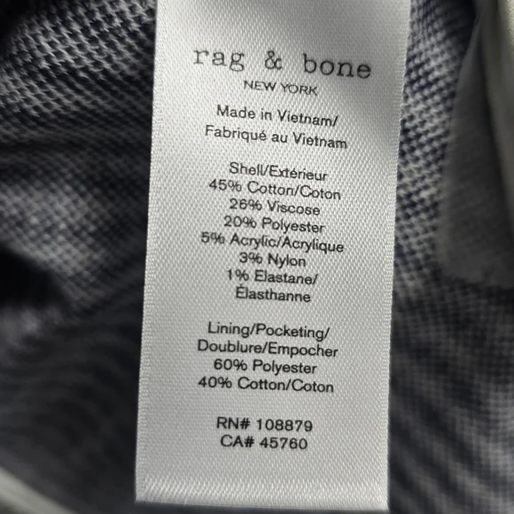 rag & bone Navy Cream Tweed Blazer Jacket | Textured Cotton Blend | Size 6 - Picture 7 of 11